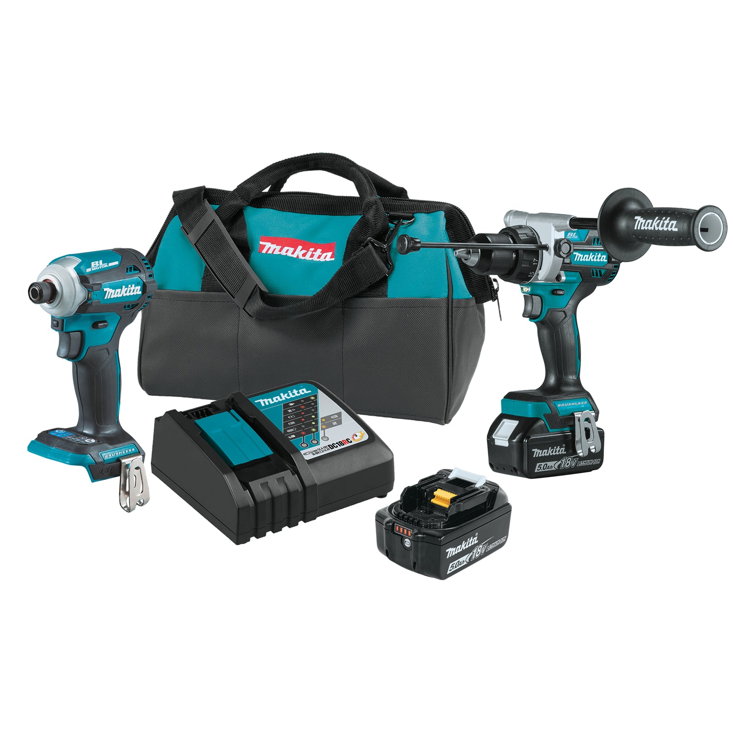 Makita XT288T 18V LXT Brushless 2-Piece Hammer Drill & 4-Speed Impact Driver Kit